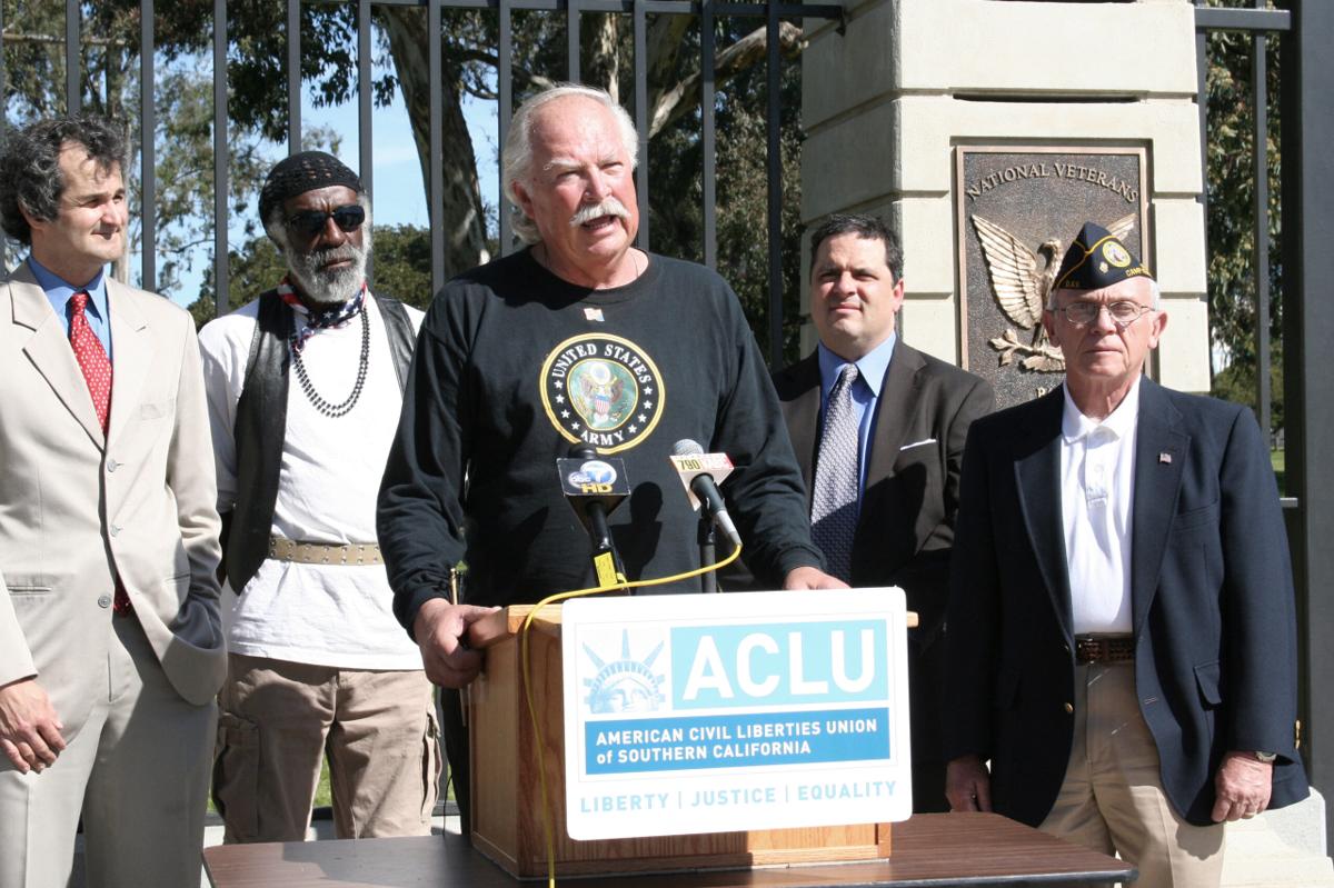 Rosebrock speaks at an ACLU press conference outside the gates of the West LA VA in March 2010.