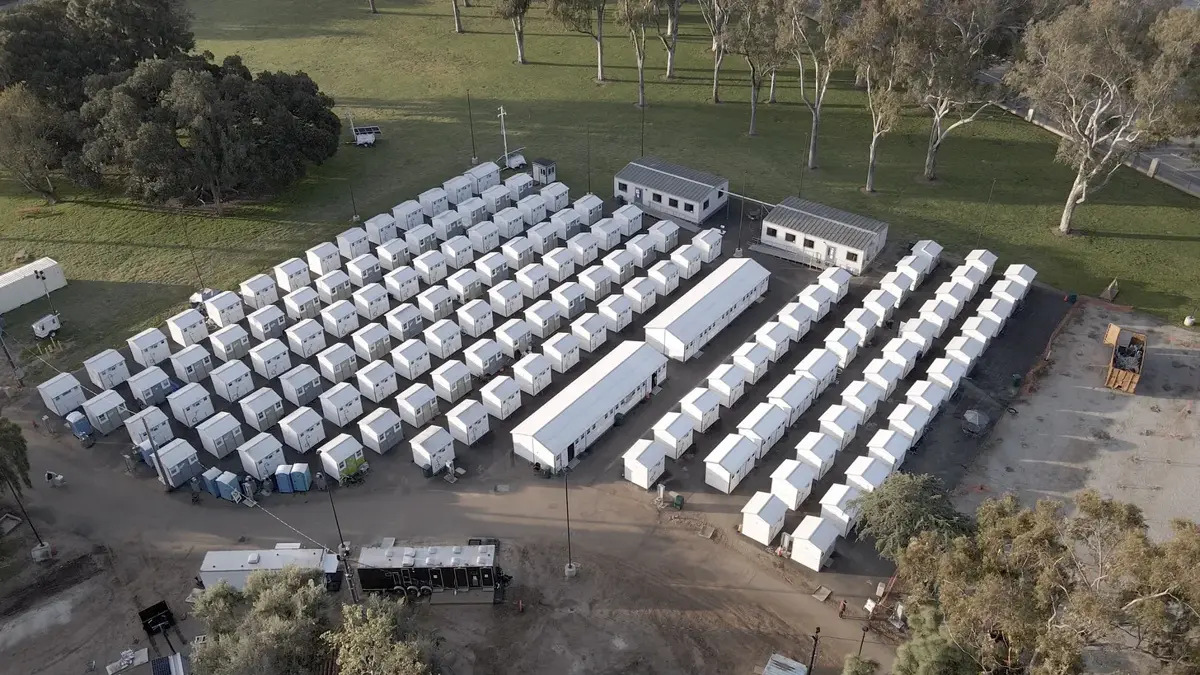 Tiny shelters currently house veterans while temporary and permanent housing is built.